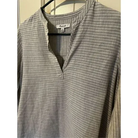 Madewell Split Cuff Gray Cotton Tunic Women Top Weathered Concrete Size XS H3939 - Picture 4 of 13